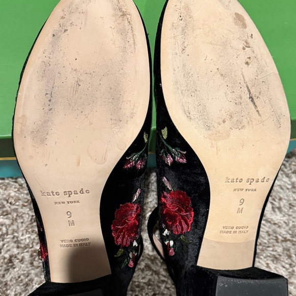 Floral Embroidered Black Velvet Kate Spade Women's Shoes - Picture 4 of 7